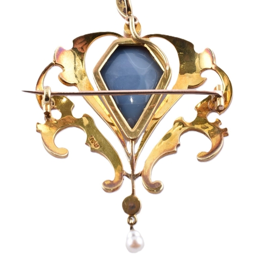 61 - An Edwardian 15ct gold, opal and pearl brooch pin cased. The Edwardian 15ct gold necklace pendant ha... 