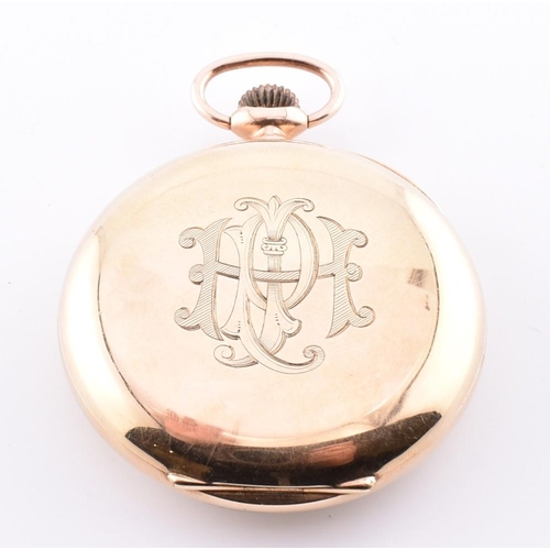 7 - A hallmarked 9ct gold Omega twin dial chronograph pocket watch. The Omega pocket watch having Arabic... 