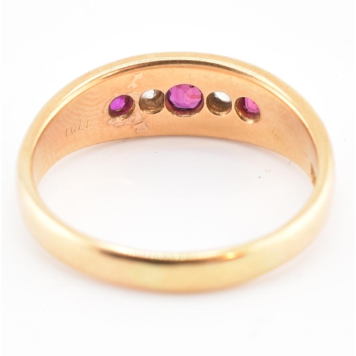 70 - An Edwardian hallmarked 18ct gold, ruby? and diamond? boat ring. The 18ct yellow gold ring set with ... 