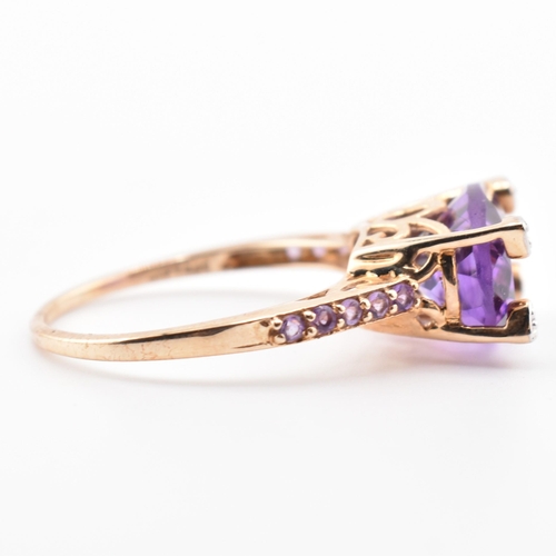 73 - A hallmarked 9ct Rio Grande amethyst and diamond ring. The ring having an east-west set oval cut Rio... 