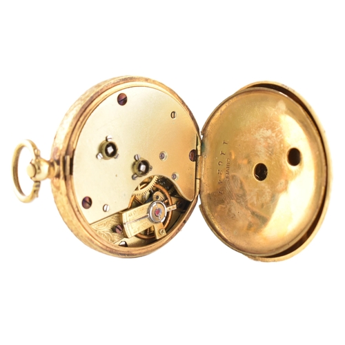 77 - A 9ct gold open face pocket watch. The 9ct yellow gold pocket watch having Roman numeral indices and... 