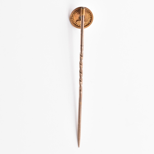 93 - A Victorian 15ct gold and turquoise stick pin. The Victorian 15ct rose gold stick pin having a singl... 