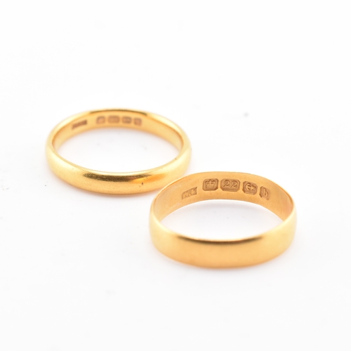 47 - Two hallmarked 22ct gold band rings. The rings to include a hallmarked 22ct yellow gold band ring, h... 