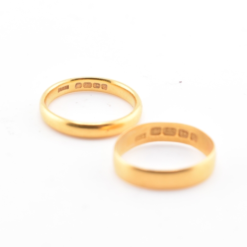 47 - Two hallmarked 22ct gold band rings. The rings to include a hallmarked 22ct yellow gold band ring, h... 