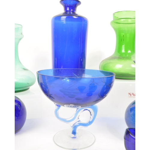 448 - Bristol Blue - Collection of vintage 20th century blue glass items. To include bottles, paperweights... 