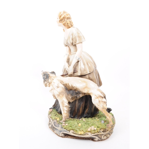 100 - Guido Cacciaputi - Italy (1892 - 1953) - Ceramic sculpture of a lady walking a Borzoi dog in the man... 