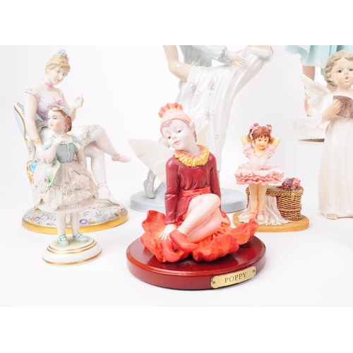 101 - Collection of 20th century porcelain and resin figurines, including examples from Lladro, Dresden, S... 