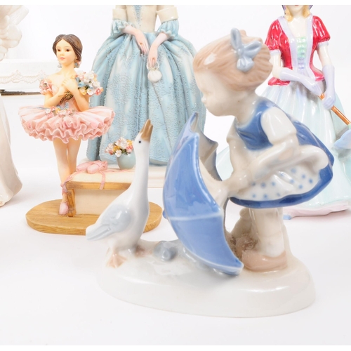 101 - Collection of 20th century porcelain and resin figurines, including examples from Lladro, Dresden, S... 