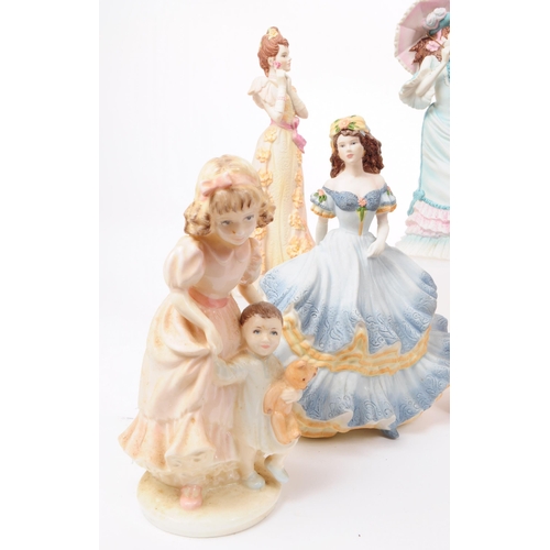 113 - Coalport - A collection of nine late 20th century 1990s bisque porcelain lady figurines. Examples in... 