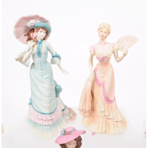 113 - Coalport - A collection of nine late 20th century 1990s bisque porcelain lady figurines. Examples in... 