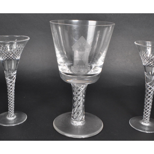 122 - A collection of seven 19th century George III cut glass pieces, comprised of four crystal twist stem... 