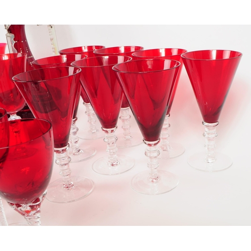 151 - Large collection of 20th century ruby / cranberry glasses, goblets, Murano style bowl and lustre vas... 