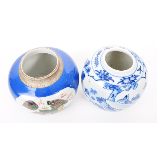 157 - Two 19th and 20th century Chinese porcelain ginger jars. One having blue and white hand painted flor... 