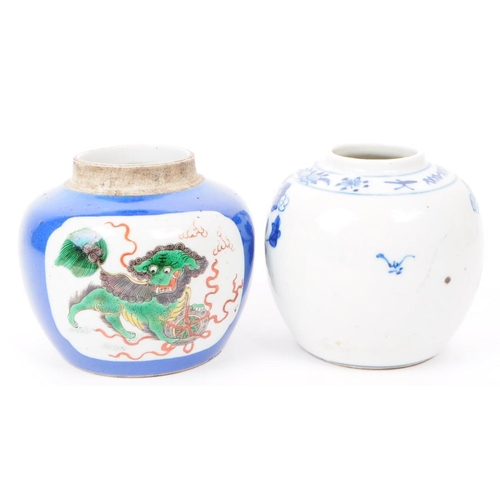 157 - Two 19th and 20th century Chinese porcelain ginger jars. One having blue and white hand painted flor... 