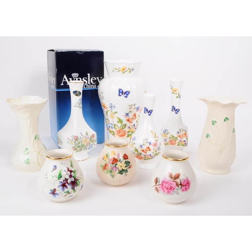 163 - Collection of nine 20th century bone china vases. Comprised of three Crown Devon small squat vases, ... 