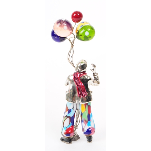 166 - Vittorio Angini - A vintage mid 20th century Italian Murano glass and sterling silver clown figure. ... 