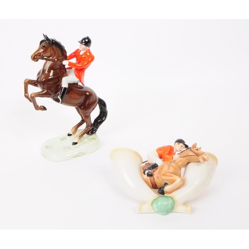 167 - Beswick - W. Goebel - Two vintage 20th century ceramic hunting equestrian figures. To include a Besw... 