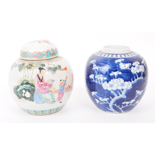 170 - Two Chinese late 19th / early 20th century ginger jars. Comprised of a blue and white floral design ... 