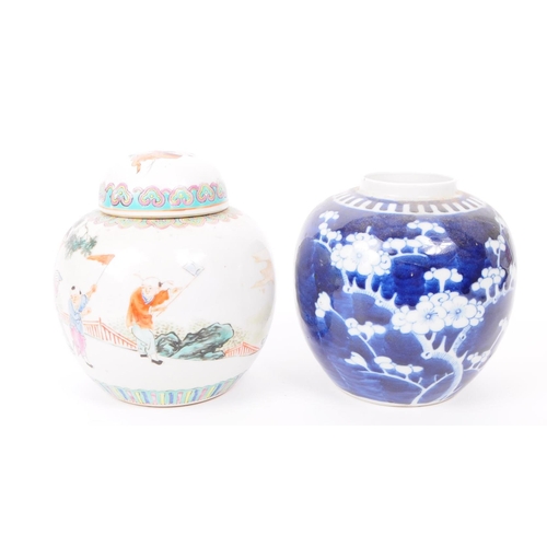 170 - Two Chinese late 19th / early 20th century ginger jars. Comprised of a blue and white floral design ... 