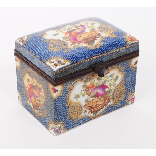 171 - 19th century Samson of Paris porcelain trinket lidded box featuring a blue scallop background with h... 