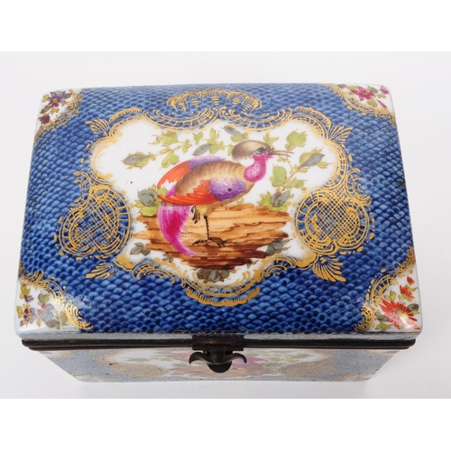 171 - 19th century Samson of Paris porcelain trinket lidded box featuring a blue scallop background with h... 