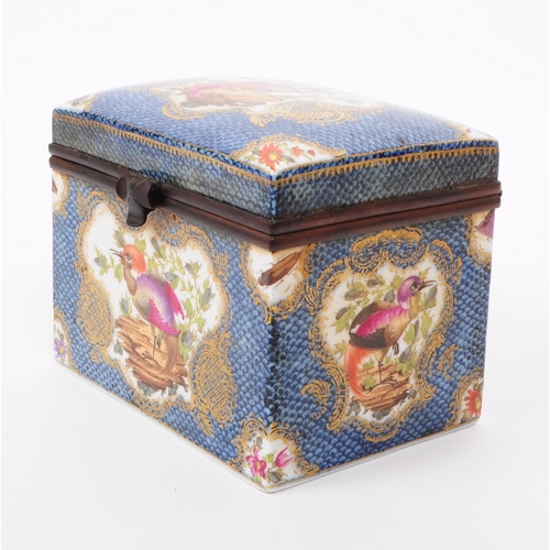 171 - 19th century Samson of Paris porcelain trinket lidded box featuring a blue scallop background with h... 