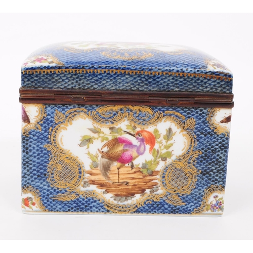 171 - 19th century Samson of Paris porcelain trinket lidded box featuring a blue scallop background with h... 