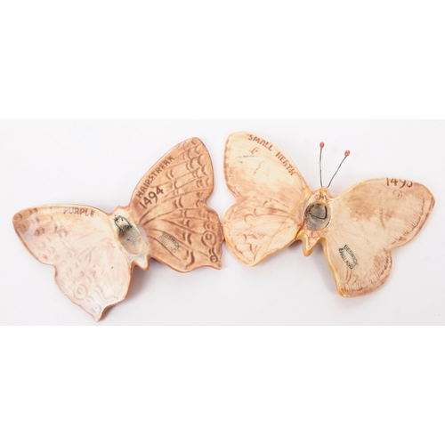 189 - Beswick - Two mid century porcelain butterfly wall hanging figures. Comprised of a Purple Hairstreak... 