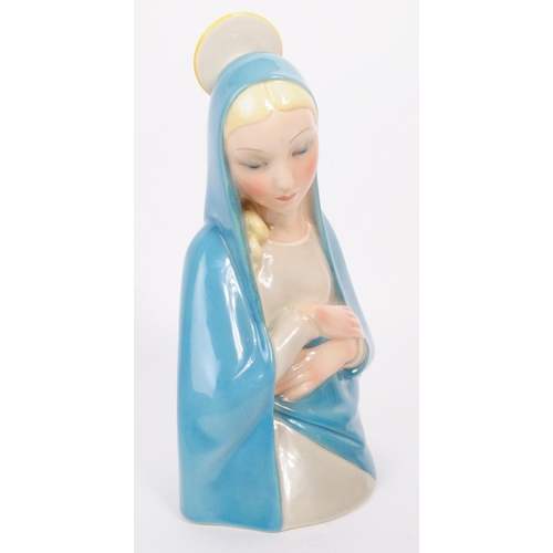 190 - Lenci - Italian art deco early 20th century porcelain Madonna bust by Abele Jacopi. In blue, white a... 