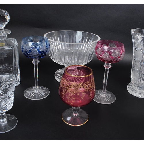 2 - A collection of 20th century crystal cut glass pieces, comprised of two decanters (one with an Atlan... 