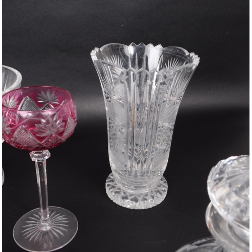 2 - A collection of 20th century crystal cut glass pieces, comprised of two decanters (one with an Atlan... 