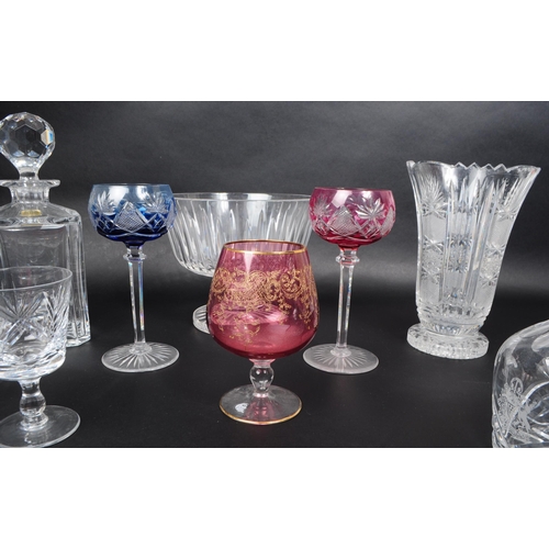 2 - A collection of 20th century crystal cut glass pieces, comprised of two decanters (one with an Atlan... 