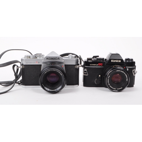 221 - Konica - Two vintage 20th century Konica AutoReflex 35mm SLR cameras with lenses. The collection to ... 