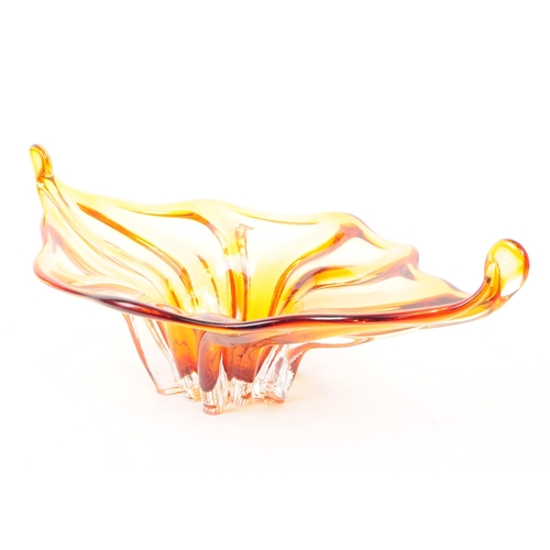 23 - A large continental 20th century studio art Murano style glass vase, in an orange colour and splash ... 