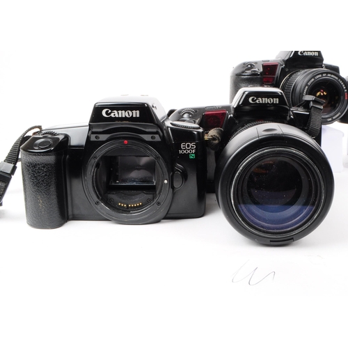 235 - A collection of six contemporary 1990s film cameras, comprised of two Canon EOS 10 cameras, a Canon ... 