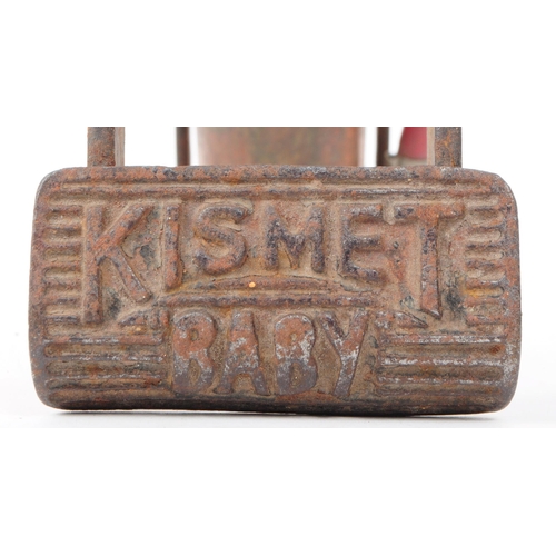 244 - Kismet Baby - A vintage 20th century manual foot pump. Cast iron construction with barrel cylinder, ... 