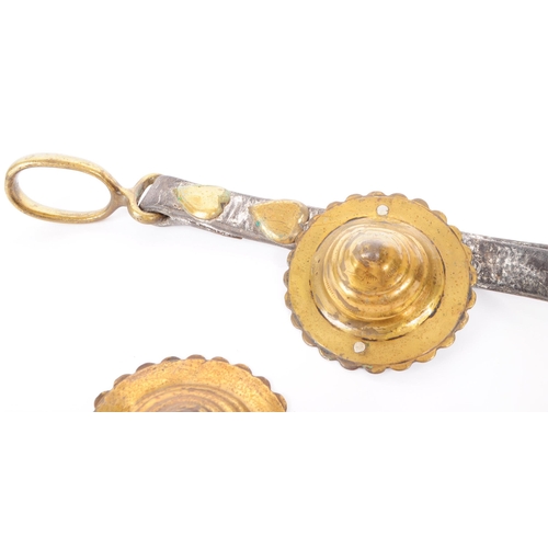 370 - Early 20th century folk horse brasses with leather straps. Longest strap measuring approx. 50cm.... 