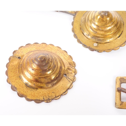 370 - Early 20th century folk horse brasses with leather straps. Longest strap measuring approx. 50cm.... 