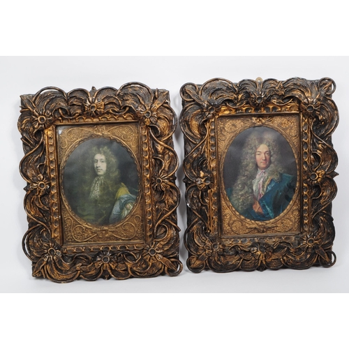 379 - A pair of 20th century Regency Revival high relief carved gilded frames having scrolled rocaille and... 