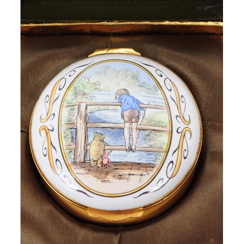 383 - Crummels - Halcyon - A vintage mid 20th century Crummels Winnie The Pooh enamelled pill box, alongsi... 