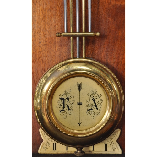 387 - 19th century Victorian mahogany wall clock with a glazed case and carved eagle mount atop. The case ... 