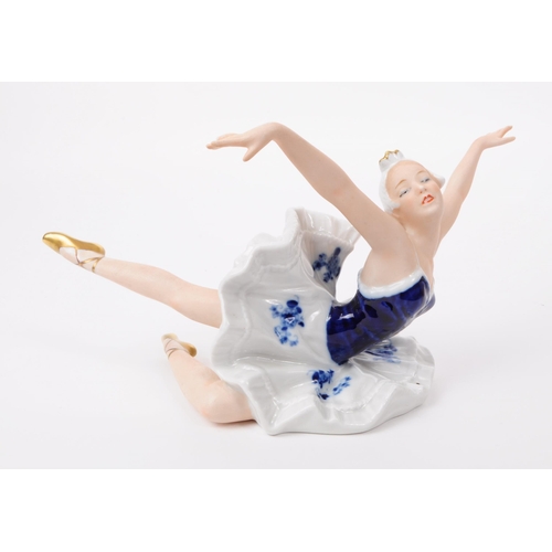 55 - Two late 20th century German ballerina porclain figurines, comprised of a Wallendorf blue and white ... 