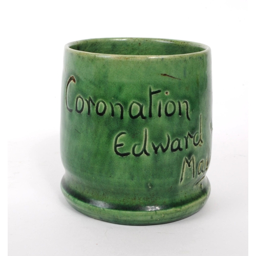 66 - Ewenny Studio Pottery - A vintage mid century Edward VIII Coronation 1937 ceramic tankard, in a gree... 