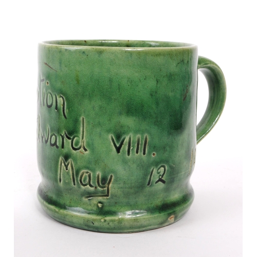 66 - Ewenny Studio Pottery - A vintage mid century Edward VIII Coronation 1937 ceramic tankard, in a gree... 