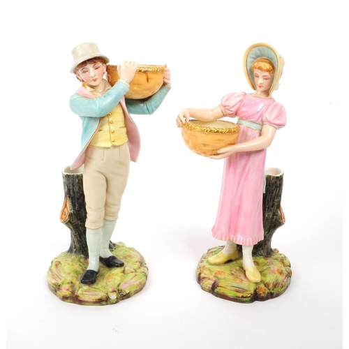 67 - Royal Worcester - Two late 19th century porcelain figurines / spill vases, in the manner of Kate Gre... 