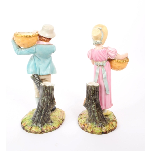 67 - Royal Worcester - Two late 19th century porcelain figurines / spill vases, in the manner of Kate Gre... 