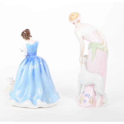 68 - Royal Doulton - Two 1980s porcelain lady figurines, comprised of a 1988 Devotion HN 3228 lady and a ... 