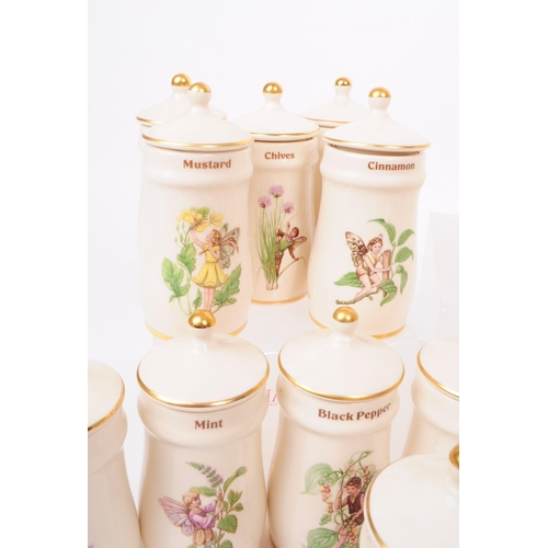 69 - A collection of vintage 1980s and 1990s Flower Fairy ceramic lidded spice jars by Gresham Marketing,... 