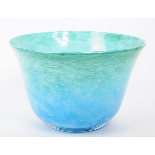 7 - A 20th century hand blown studio glass bowl, with shades of blue and green in a gradient pattern. Ra... 