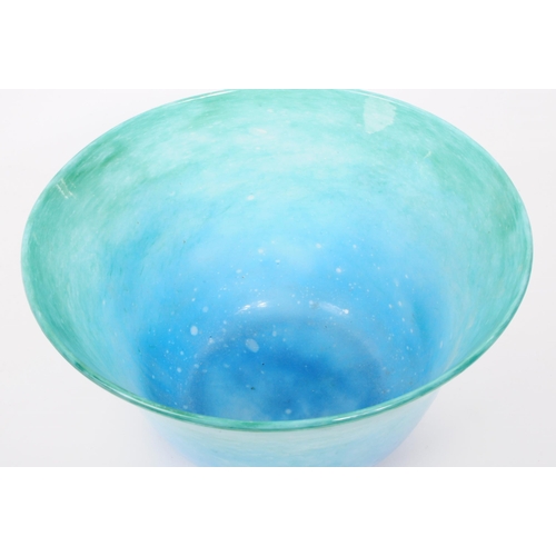 7 - A 20th century hand blown studio glass bowl, with shades of blue and green in a gradient pattern. Ra... 